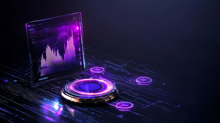 Visualize data analysis with futuristic graphs and glowing elements. This digital concept represents business and finance insights