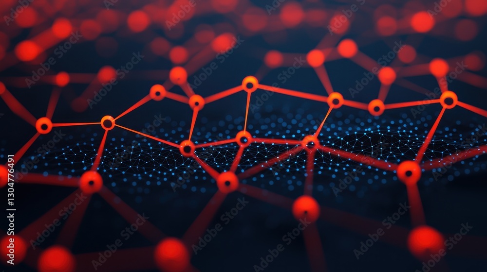 Poster abstract digital connection network with glowing nodes and lines on dark background displaying techn