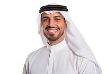 Smiling Arab Businessman in Professional Suit on Transparent Background – Confident, Successful Entrepreneur Ready to Lead, Innovate, and Excel in the Corporate World.Dubai. PNG cut out.