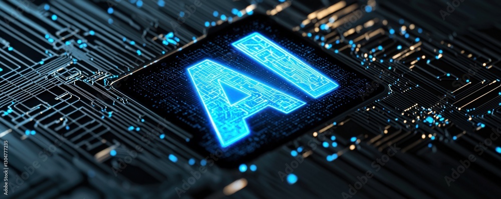 Poster a close-up of a circuit board featuring a glowing 
