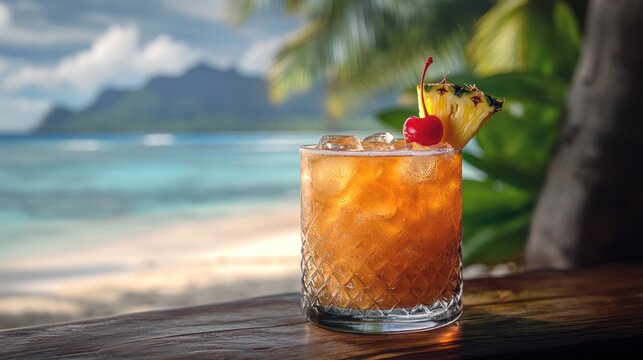 Tropical cocktail on beach, drink, vacation, relaxation