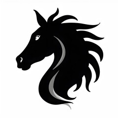Fototapeta premium Elegant Black Horse Head Silhouette in Artistic Profile Against White Background