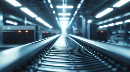 illuminated subway tracks disappearing into perspective a modern urban transportation scene capturing the essence of public transit infrastructure