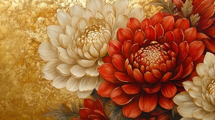 Elegant Red And White Chrysanthemum Flower Painting