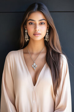 young beautiful fashionable woman wearing earring