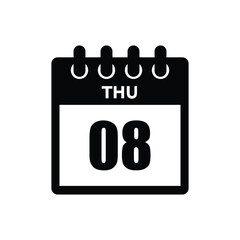 calender icon, 08 thursday icon with white background