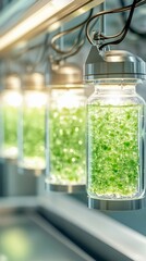 Experimental setup demonstrates the cultivation of algae in transparent containers, promoting green hydrogen generation as a clean energy alternative