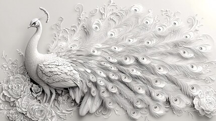 Obraz premium A detailed black line art of a peacock with intricate feather designs