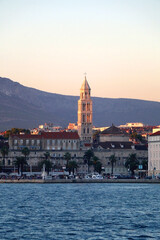 Obraz premium Contemporary buildings, gardens and beaches at the waterfront in Split, Croatia. View of Split from the boat.