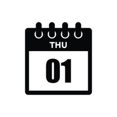calender icon, 01 thursday icon with white background