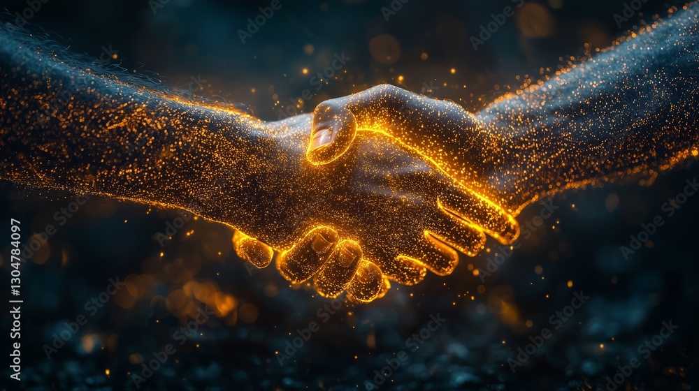 Poster sparkling hands shaking symbolizing unity and partnership
