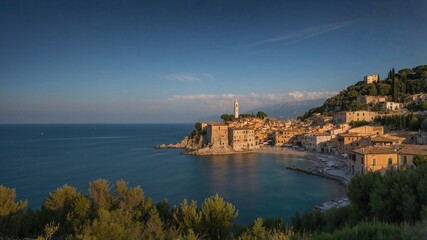 Naklejka premium Borgo sul mare al tramonto
