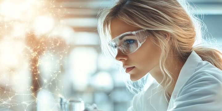 A scientist examines data related to green hydrogen production and applications, demonstrating advancements in renewable energy technology and research methodology