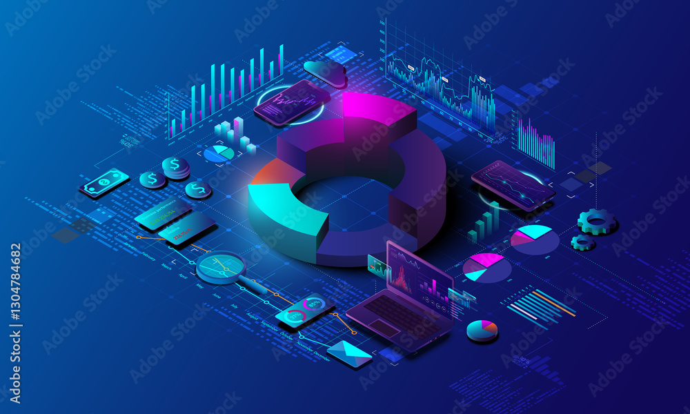 Poster background image of analysis graph on technological tools. financial graph concept. stock market