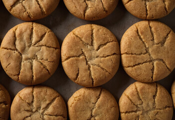 Close-up of cookies arranged in rows, showing their patterns and texture