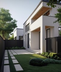 Modern Minimalist House Exterior with Elegant Landscaping, Generative AI