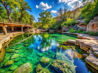 Obraz premium Texas Jacob's Well: Stunning Underwater Cave Entrance, Copy Space