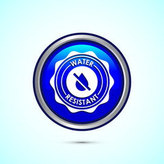 Water resistant icon design illustration, Waterproof sign, liquid proof protection. Blue color round button design