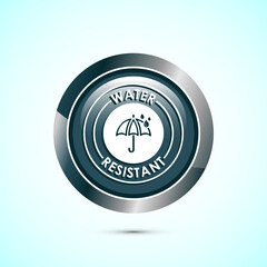 Water resistant icon design illustration, Waterproof sign, liquid proof protection. Gray color round button design