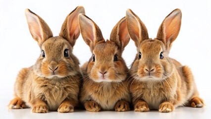 Obraz premium Three Brown Rabbits Minimalist Portrait - Isolated PNG Stock Photo