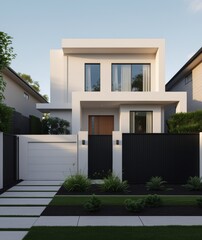 Modern Minimalist House Exterior with Elegant Landscaping, Generative AI