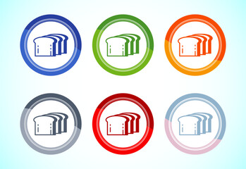 Bread icon design illustration, bakery icon sign symbol, 6 color button design set