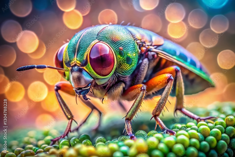 Poster tiny insect macro photography with bokeh, detailed close-up of a small bug in nature