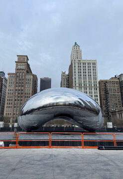 Chicago, Illinois, March 28, 2024: The Bean (Cloud Gate), located in Millennium Park, is a work of public art in the heart of Chicago.