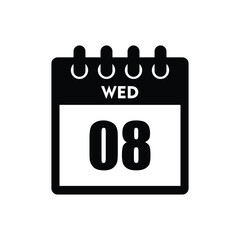 calender icon, 08 wednesday icon with white background