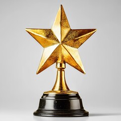 golden trophy with a five-pointed star shape, high resolution, on a white background, with high detail and high quality 