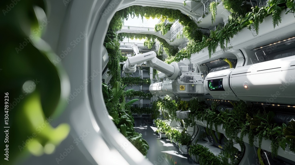 Poster advanced 3d visualization of vertical hydroponic system in high-tech environment with lush foliage