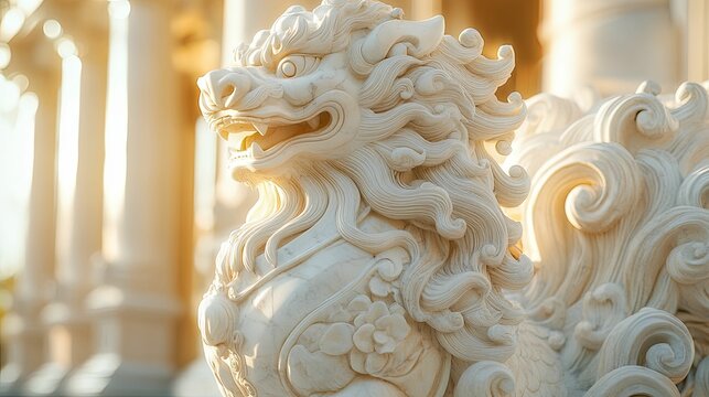 Elegant Stone Lion Statue With Intricate Detailing