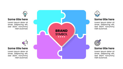Infographic template. Puzzle with heart in the middle and 4 steps