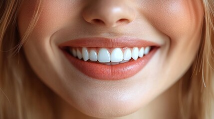 Bright smile showcasing perfect teeth, healthy gums, and warm lip color. A picture of dental health and beauty, creating an inviting appearance.