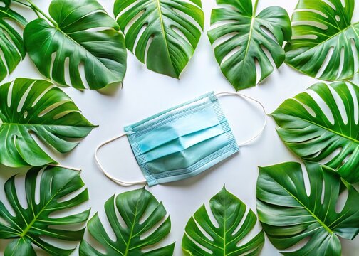 Tropical Monstera Leaves Bookmark, Coronavirus Prevention, Flat Lay