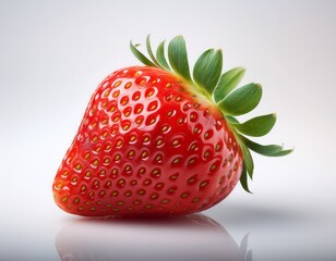 Fotograf&iacute;a profesional, de una fresa roja, fondo blanco, realista, 4k