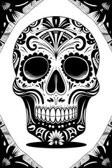 Obraz premium black and white vector illustration of a sugar skull