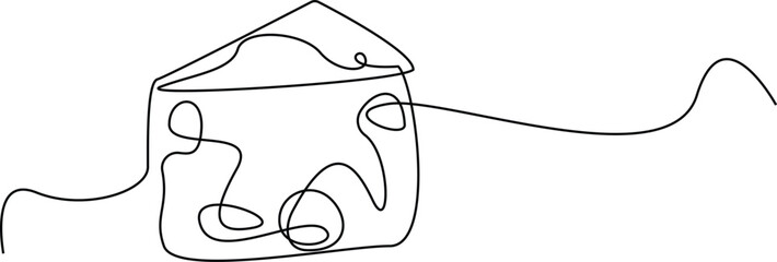 Сheese in continuous line art drawing style. Wheel of cheese with holes and a piece cut from it. Minimalist black linear sketch isolated on white background. Vector, Swiss hard cheese, illustration.