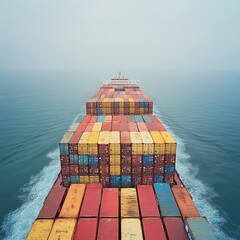 Aerial View of Cargo Ship Full of Containers on Ocean