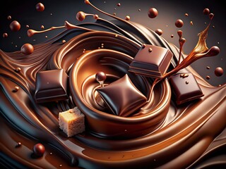 Dark Chocolate Splash 3D Render - Abstract Art
