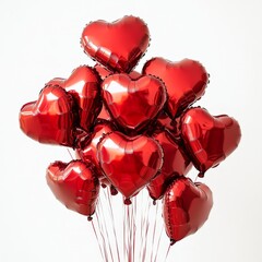 Red heart balloons bunch on white background (3)