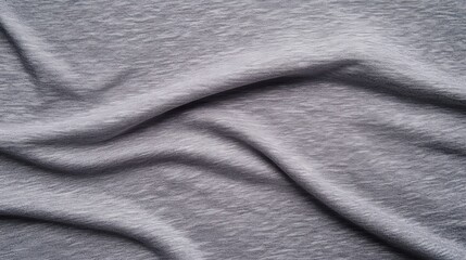A smooth, gray fabric displays gentle waves and folds, showcasing its texture and softness.