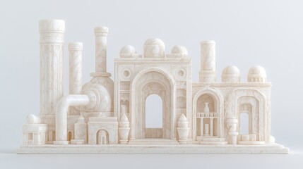 Fototapeta premium White Architectural Model Cityscape Industrial and Ornate Structures