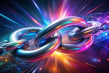Vibrant 3D Digital Chain Link: Double Exposure Stock Photo
