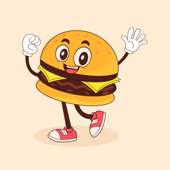 cheerful cartoon hamburger character mascot
