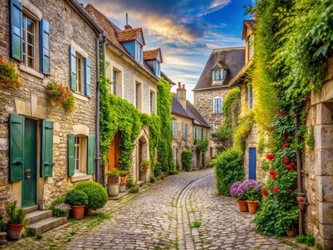 Fototapeta Vezelay: Charming Street Scene, School Street, France, Historic Village, Medieval Architecture