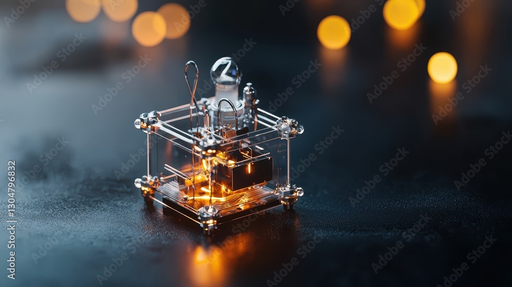 Poster compact portable device on isolated plain background with soft bokeh effect and warm light highlight