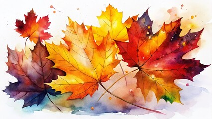 Vibrant Autumn Leaves Watercolor Painting - Fall Foliage, Orange, Yellow, Red