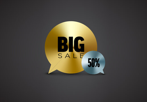 Golden and silver big sale stickers tags with Big 50 percent sale text template