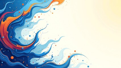 Naklejka premium Abstract Whimsical Blue and Orange Fluid Art Design with Copy Space for Text and Messaging